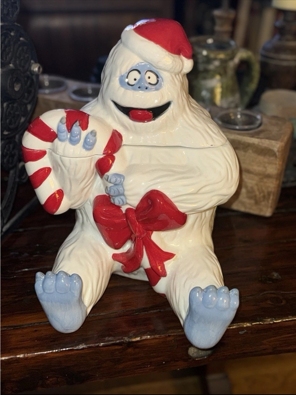 Holiday Yeti Cookie Jar - White and Red Festive Decor